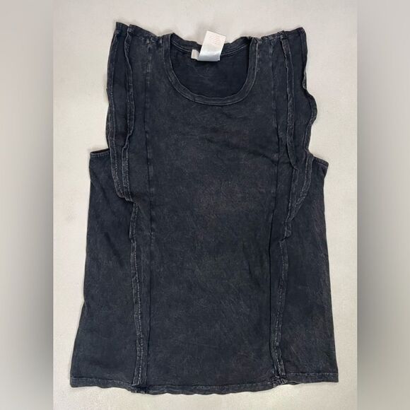 Eri & Ali Anthropologie Washed Ruffle Top Women Small Black Sleeveless - Picture 1 of 5